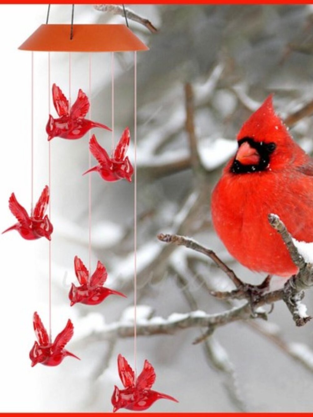 NEW Solar Light CARDINAL Bird Wind Chime Hanging Dangler Mobile Garden Decor